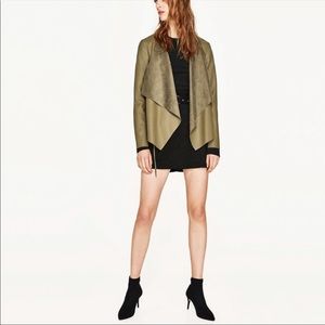 Zara green faux leather drape front jacket sz M